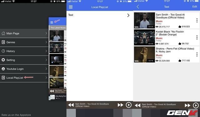Tiếp theo, hãy tạo một Playlist mới thông qua lựa chọn “Create New Playlist” và thêm bài hát bạn muốn nghe vào Playlist đó. Sau đó để phát danh sách bài hát mà bạn vừa thêm, hãy nhấp vào biểu tượng menu mở rộng và nhấp vào lựa chọn “Local Playlist”, nhấp chọn tên Playlist bạn cần nghe và nhấp vào video đầu tiên.